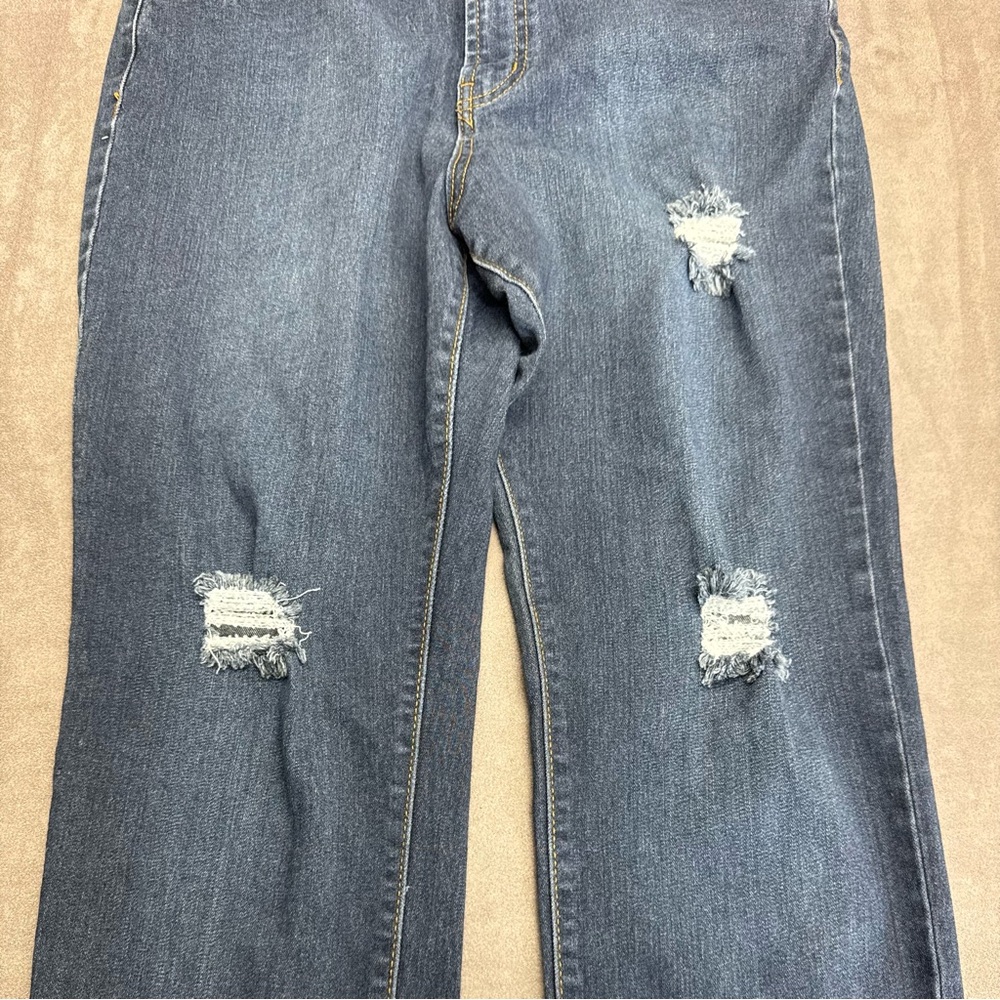 American Bazi Women's Skinny Jeans high rise size 11 distressed Dark Blue denim - Picture 3 of 16